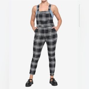 hot topic black & white plaid overalls
